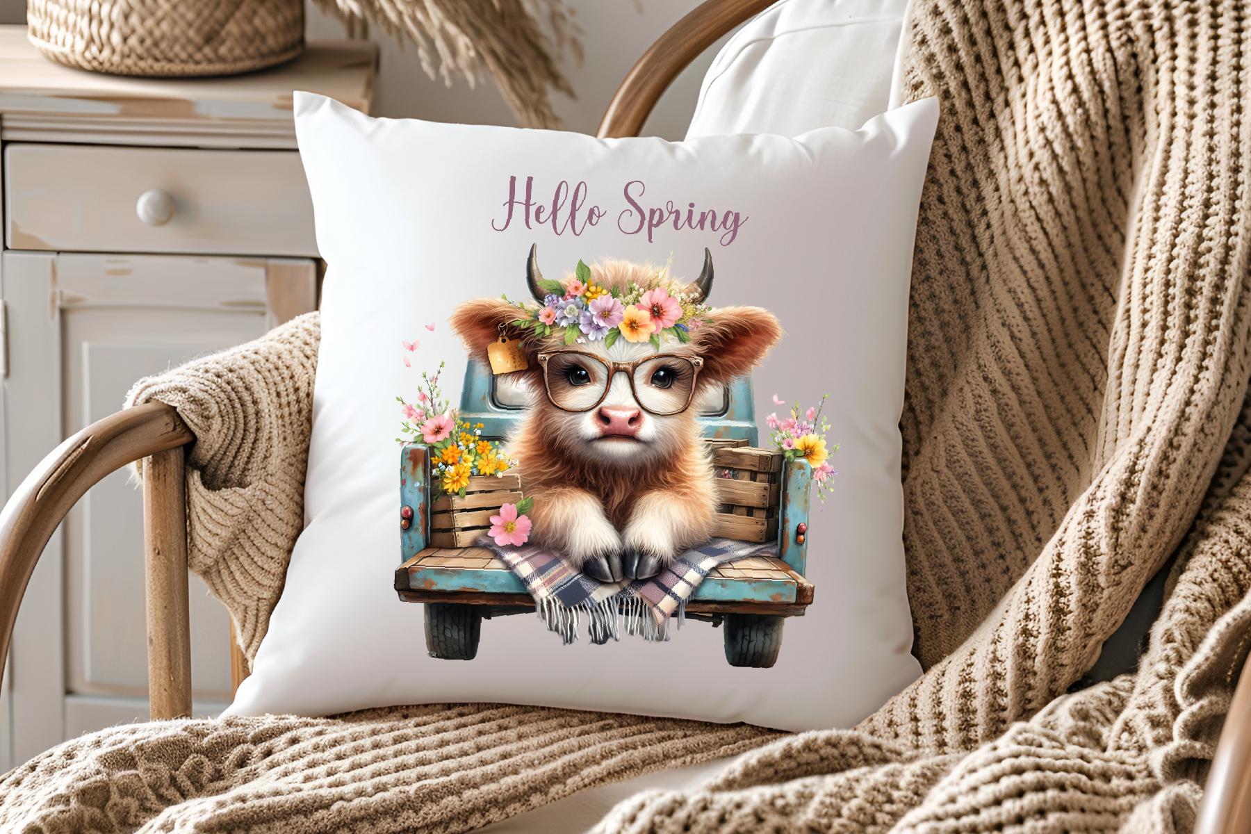 Hello Spring PNG, Baby Cow, Highland Cow Sublimation, Baby Cow Spring ...