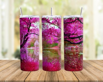 Diseño de vaso de flor de cerezo, envoltura de vaso flaco de 20 oz, diseño de sublimación de flor de cerezo, envoltura de vaso de flor de cerezo, descarga instantánea,