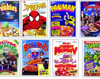 Imanes de cereales, cereales vintage, imanes retro, imanes divertidos, imanes para nevera, cereales retro de los 80, imanes retro delgados para nevera,