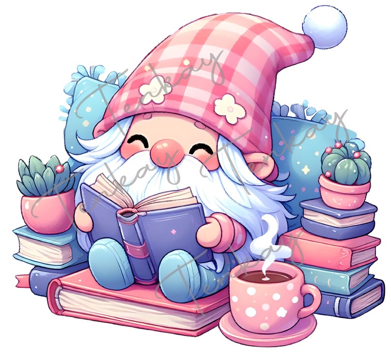 Book Gnome, Gnome Reading a Book, Book Lover Gnome, Gnome Clipart, Cute