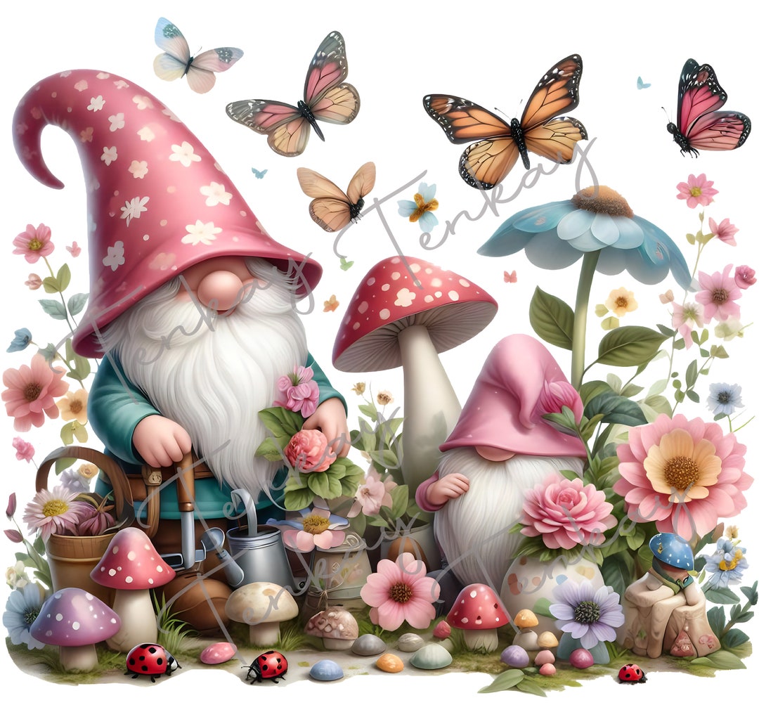 Spring Gnom Spring Gnome, Spring Floral Gnomes, Mushroom Forest, Gnome Clipart ...