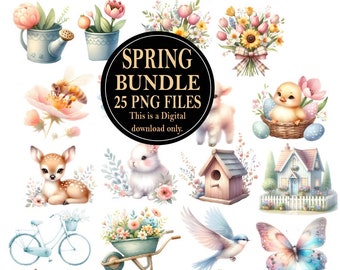 Spring Clipart Bundle, Watercolor Spring Clipart, Country Clipart, Spring PNG, Garden Clipart, Spring Flower Clipart, Commercial Use