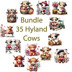 Highland Cows Bundle, Valentine Highland Cow, Highland cow PNG, Highland cow sublimation, Cute cow png, Commercial use, digital download