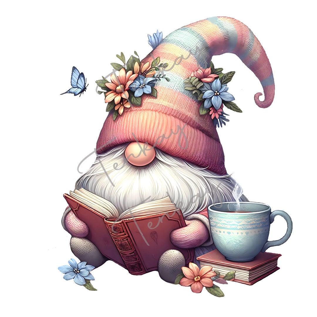 Book Gnome, Gnome Reading a Book, Book Lover Gnome, Gnome Clipart, Cute