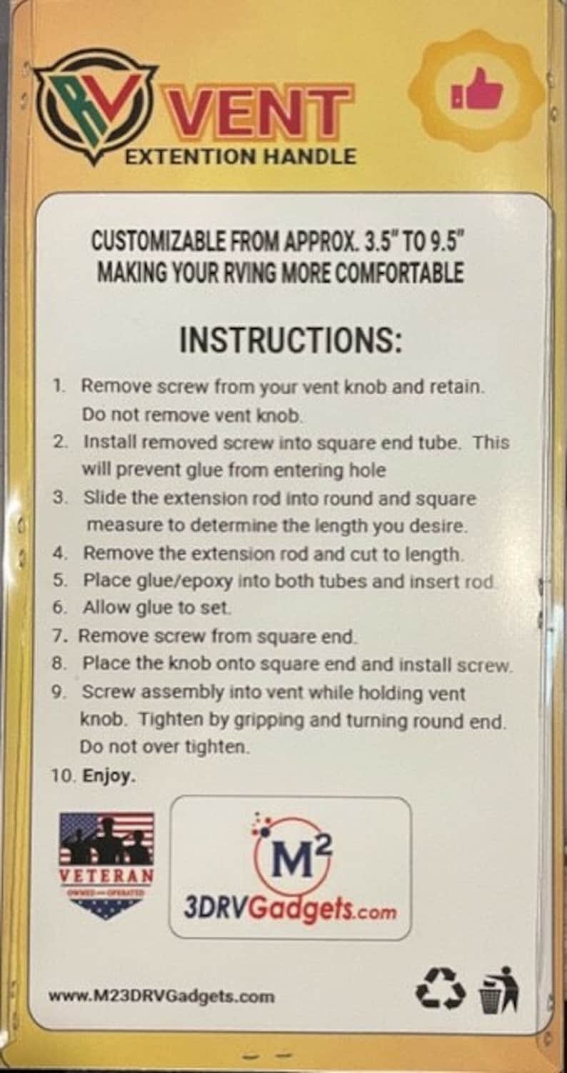 RV Vent Handle Extender. Complete Kit, Nothing Else Needed. Etsy