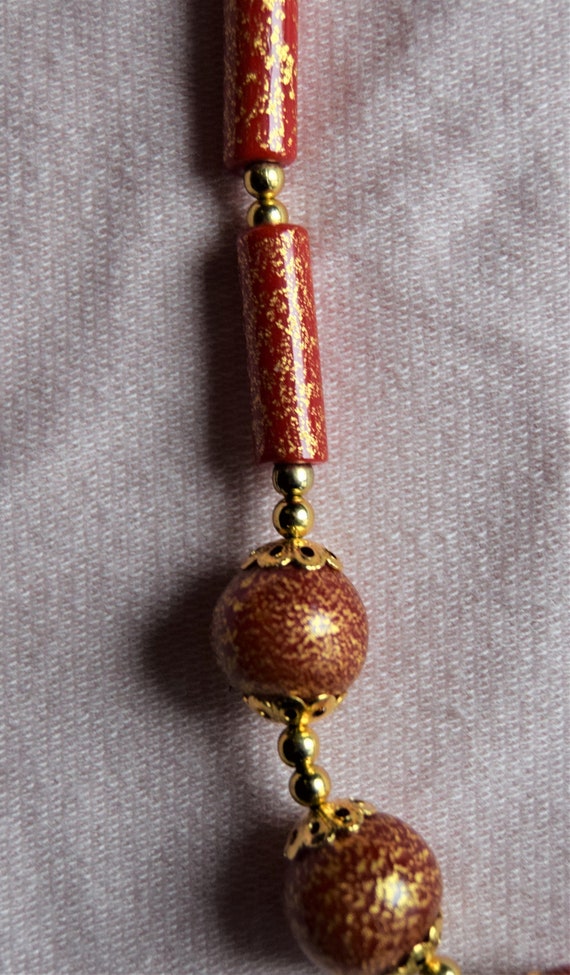 UNUSED VINTAGE MURANO neclace orange and gold 197… - image 3