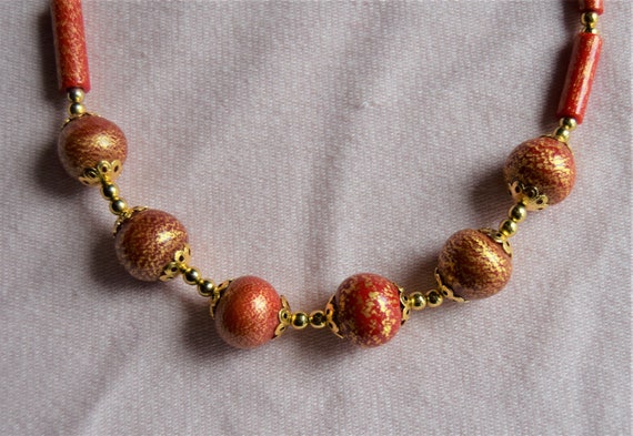 UNUSED VINTAGE MURANO neclace orange and gold 197… - image 1