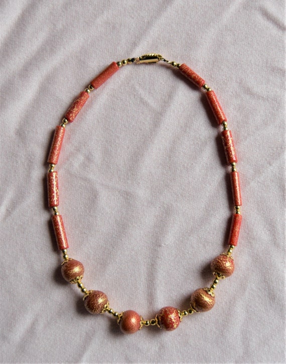 UNUSED VINTAGE MURANO neclace orange and gold 197… - image 2