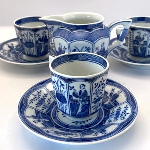 Antique Mosa Maastricht Lange Lijs expresso cups x 3, Dutch part coffee set