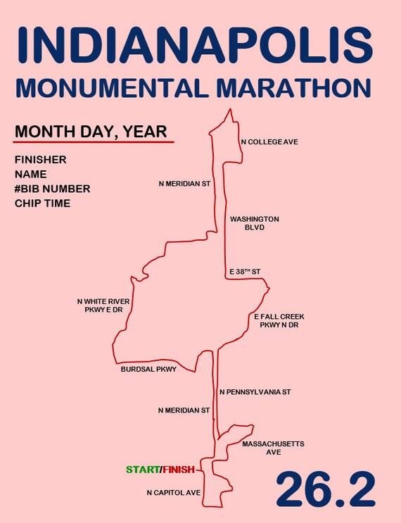 Indianapolis Monumental Marathon and Half Marathon Course Map Etsy