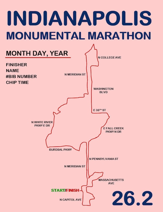 Indianapolis Monumental Marathon and Half Marathon Course Map Etsy