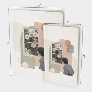 May include: Two notebooks with a floral and abstract design. The larger notebook is 7.25 inches wide by 10 inches tall. The smaller notebook is 8.25 inches wide by 5 inches tall.
