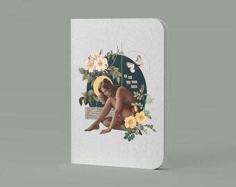 Softcover Notebook Plain/Ruled/Dotted/Squared - Vintage Collage "I am my own home" | Self-love, Woman, Flowers, Surreal art, retro art