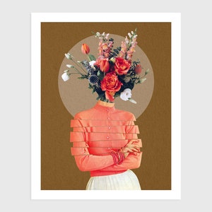 Art Print Vintage Collage of a Woman With Bouquet of Flowers Surreal ...