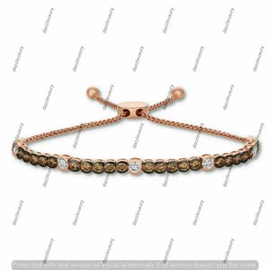 3 Ct Round Cut Chocolate And White Diamond Bolo Bracelet , 14K Rose Gold Plated Brown Diamond Bolo Link Bracelet For Woman And Girls Gift