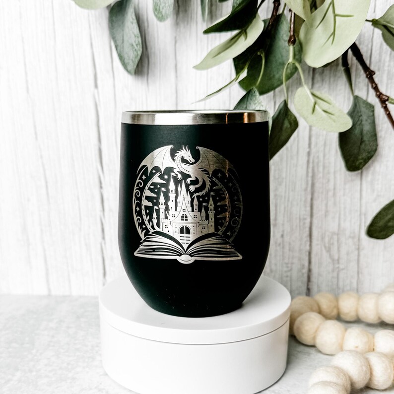 Etched Dragon Wine Tumbler: Bookish Romantasy Gift, Fantasy Book Engraved Tumbler image 2