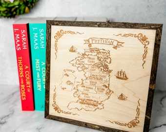 ACOTAR Inspired Prythian Map, Laser Engraved Wooden Wall or Bookshelf Art, Reader Gift, Bookish Gift, Map of Prythian, Fantasy Map