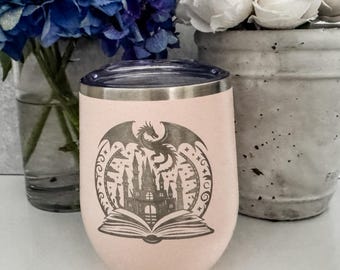 Etched Dragon Wine Tumbler: Bookish Romantasy Gift, Fantasy Book Engraved Tumbler