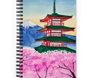 Japanese Pagoda spiral notebook with lined or dotted pages