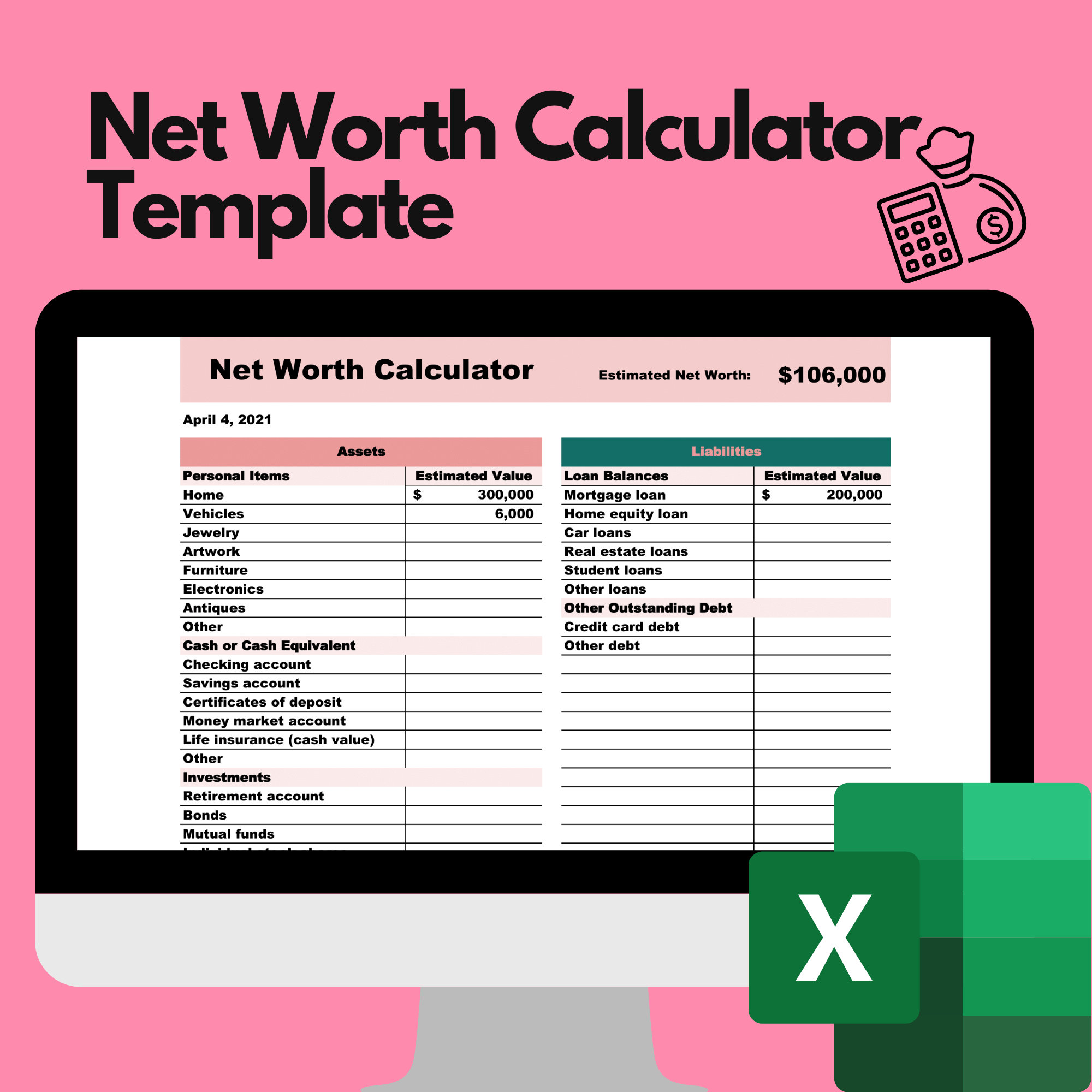 Bundle Monthly Budget Net Worth Calculator Excel Templates Etsy Australia