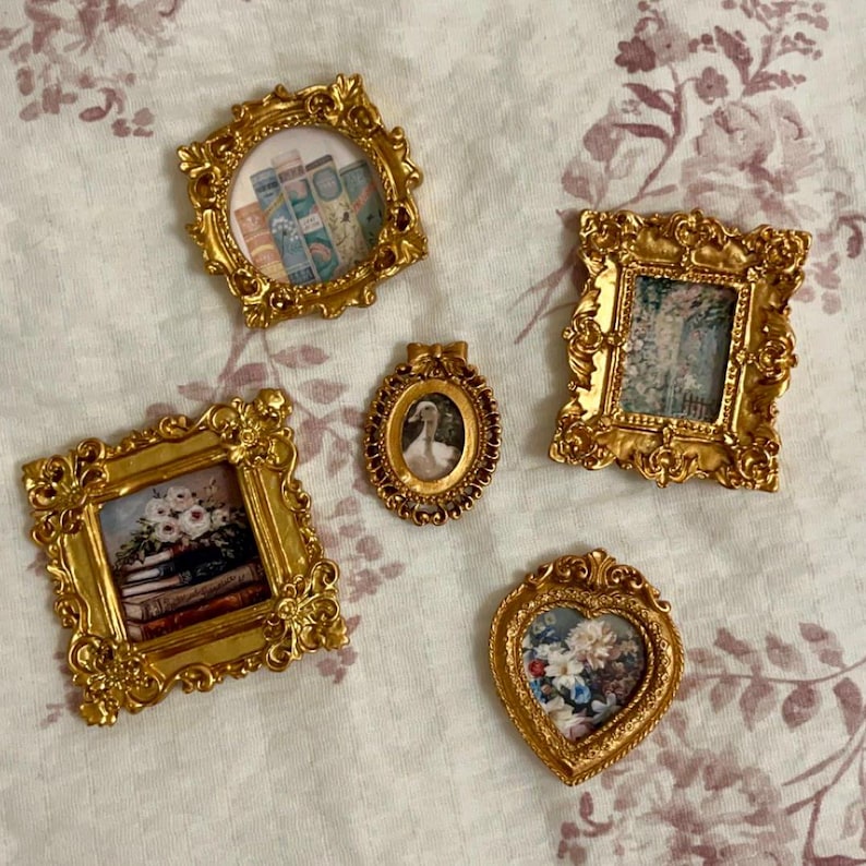 Handmade mini gold famed vintage paintings/Fridge magnets