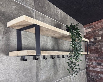 Industrielle Garderobe mit Hutablage - Wandgarderobe aus Holz und Metall - 80-150 cm - 7-10 Haken - Nachhaltiges PEFC-Holz - Maison DAM