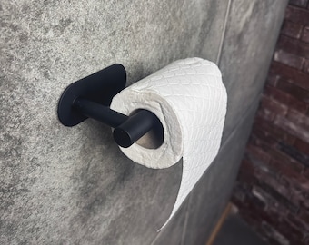 Toilet roll holder - Matte Black - Self-adhesive - Industrial toilet roll holder - High quality stainless steel - Without drilling - Self-adhesive - Black - Upright