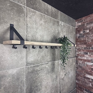 Wood & black steel coat rack | Handmade coat rack | hat shelf with hooks | sturdy wall coat rack | rustic | trendy | scaffolding wood | black