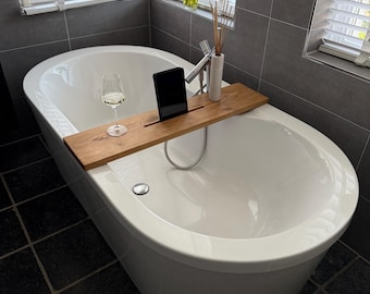 Bandeja de baño de roble macizo Pure | Bandeja de baño de madera – Estante para bañera de roble | Accesorio de baño de roble natural | Hecho a mano