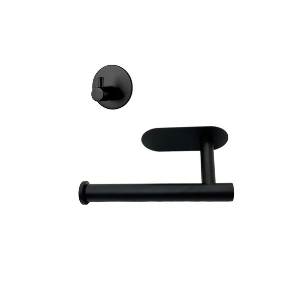 Maison DAM - Toilet roll holder including FREE towel hook - Without drilling - Self-adhesive - Black - Upright - Very high quality!