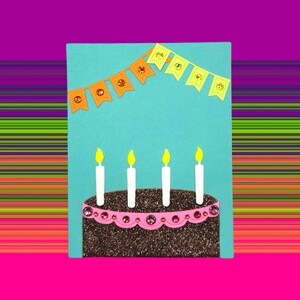 Neon birthday cake card