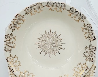 Vintage Circa 1930s Set of 4 WS George Lido CanaryTone Gold Filigree Floral Scroll 6" Fruit Bowls 22K Gold