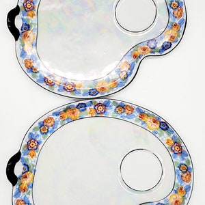 Antique Circa 1920&#39;s Set/2 Lustreware Royal Schwarzburg Germany Snack Plates Floral 8&quot;