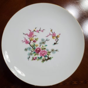 Vintage Circa 1945-1953 Harvan Fine China Japan Salad Plates 7.5&quot; Set of 10 Pink/Green/Gold &quot;MING TREE&quot;