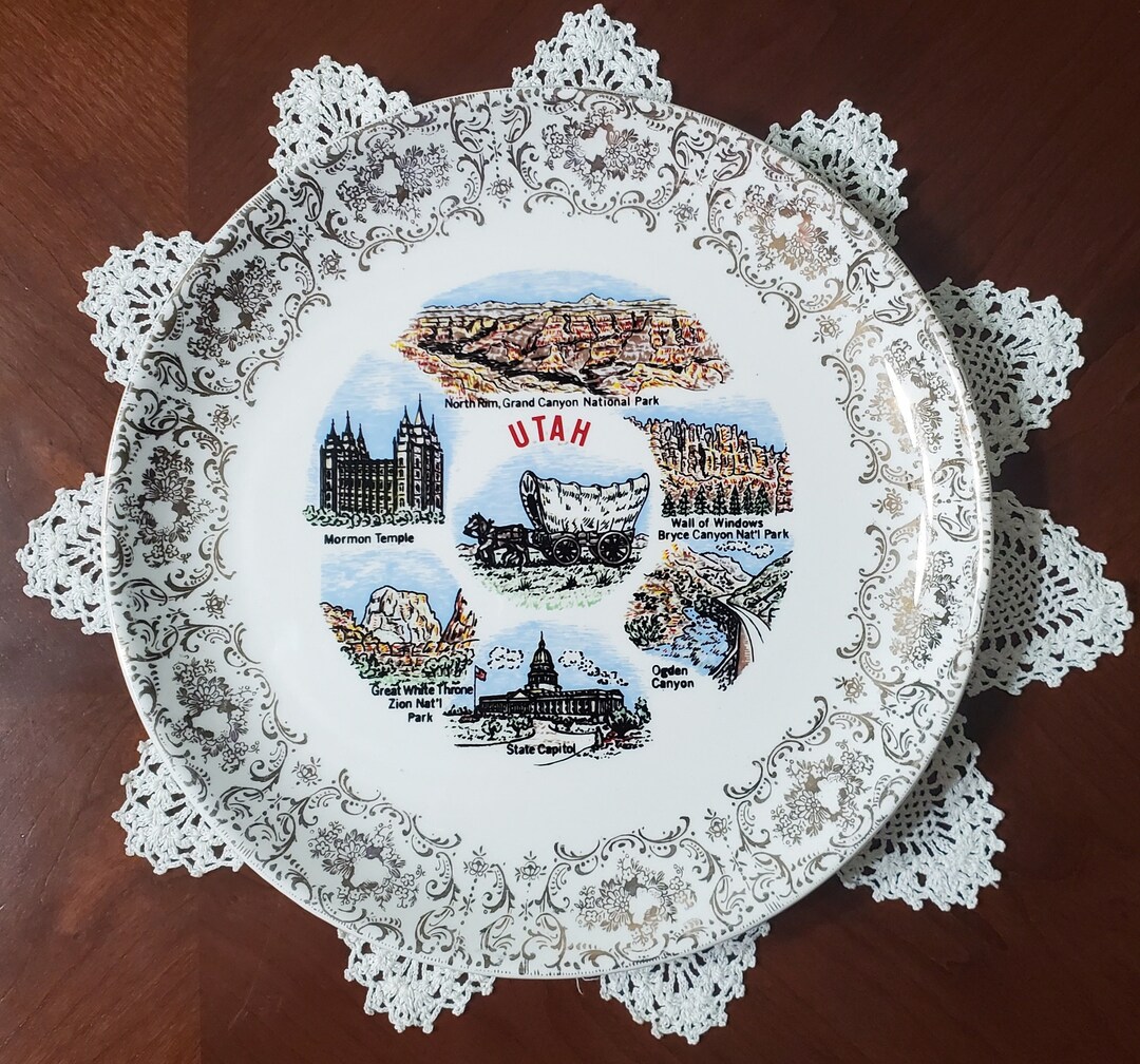 Vintage Circa 1960 Gold Filigree Utah Souvenir Collectors China Plate