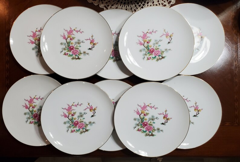 Vintage Circa 19451953 Harvan Fine China Japan Dinner Plates 10 Set of 11 Pink/green/gold ming