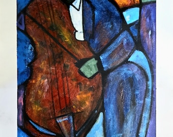 William Tolliver Signed Original Painting - 'Bass Player'