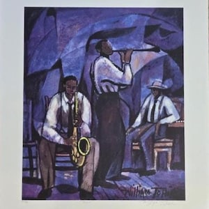 Litografía de edición limitada de Jammin firmada a mano por William Tolliver / Arte de jazz poco común, impresión de coleccionista, regalo para músicos