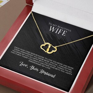 To My Wife, Anniversary Gift For Her, Yellow Gold Heart Necklace