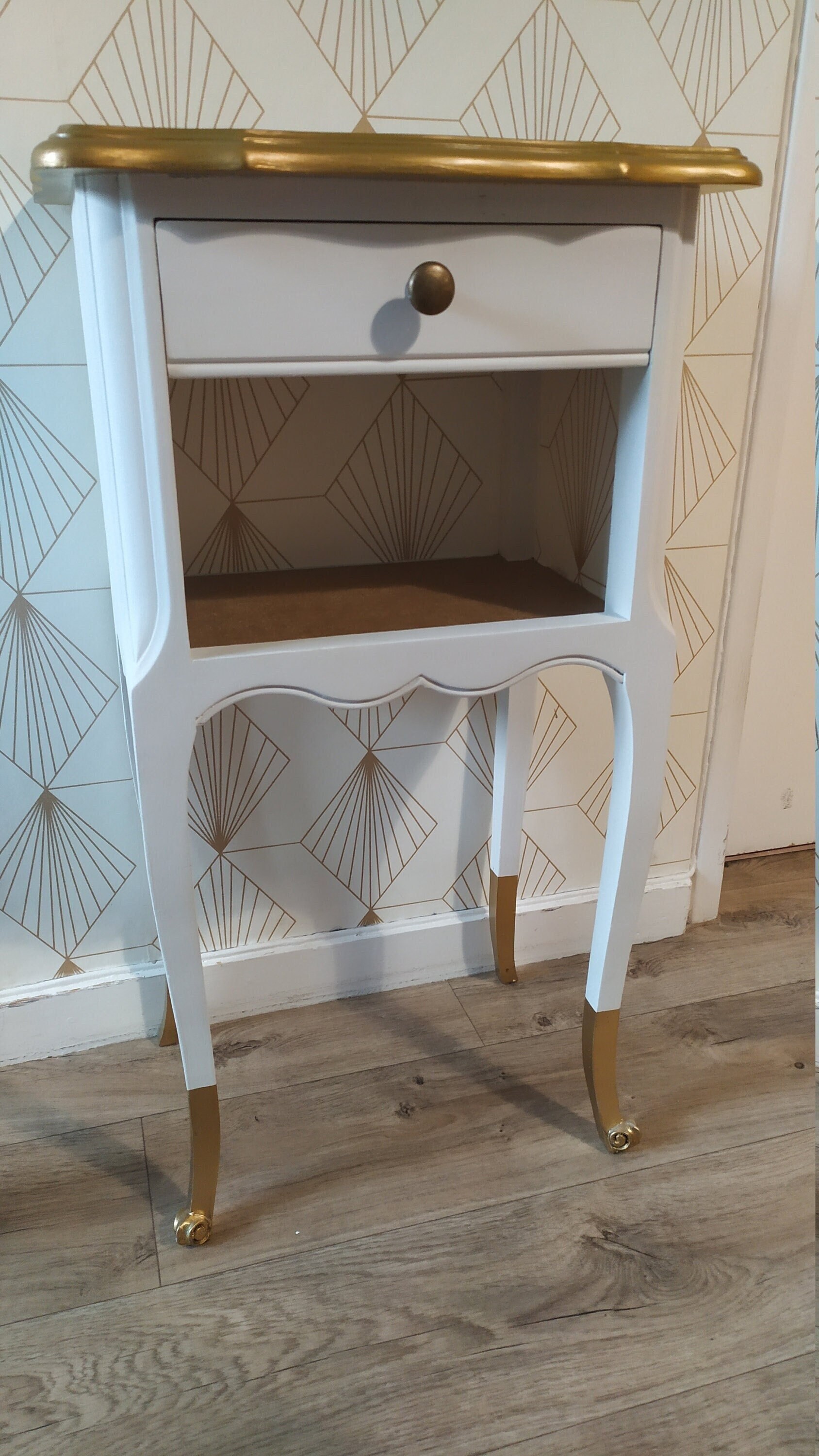 Old White and Gold Bedside Table Gatsby Etsy