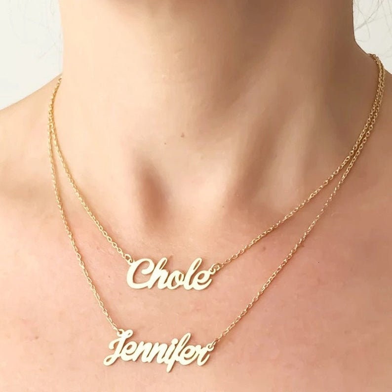 Double Chain Name Necklace Personalized Layer Name Necklace Etsy