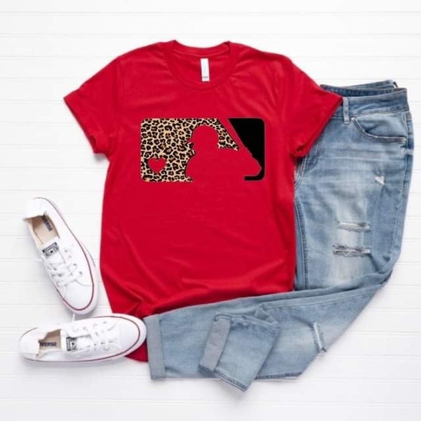 MLB Leopard Tee | Baseball Mom Shirt| Leopard Baseball Heart T-Shirt