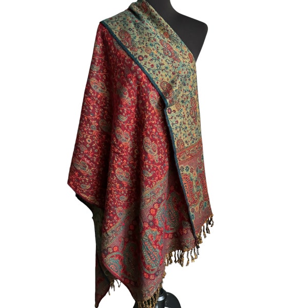 Tibetan 'Yak Wool' Blanket Soft Oversized Red Shawl, Warm Shawl, High Quality, Handmade in Nepal , 100cmx215cm