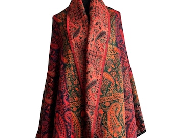 Tibetan Yak Wool Blanket Soft Oversized Red Shawl, Warm Shawl, High Quality, Handmade in Nepal , 100cmx215cm