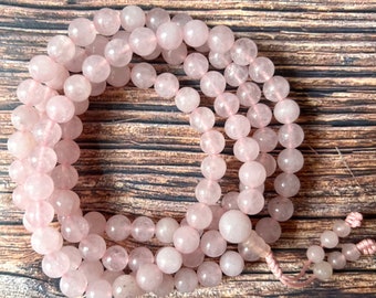 108 Mala Rare Rose Quartz Stone, 8mm Bead, Yoga Mala,  Necklace, Beautiful Pink Stones, Meditation Mala,Prayer beads.