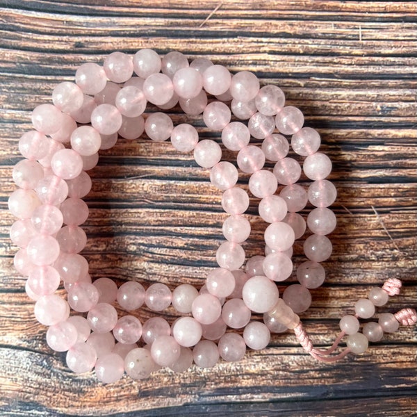 108 Mala Rare Rose Quartz Stone, 8mm Bead, Yoga Mala, Necklace, Beautiful Pink Stones, Meditation Mala,Prayer beads.