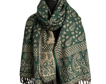 Tibetan 'Yak Wool' Blanket Soft Oversized Green  Shawl, Warm Shawl, High Quality, Handmade in Nepal , 100cmx215cm