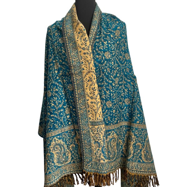 Himalaya XXL Wool Shawl Meditation Prayer Blanket Shawl Floral Print Blanket Wrap Boho Zen SAMADHI Shawl Special gift