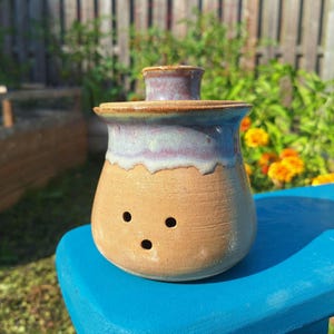 Handmade Ceramic Garlic Keeper - Rustic Pottery Storage Jar with Vent Holes - Keeps Garlic Fresh