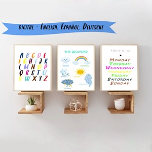 Stampe didattiche, set di 6 poster per la scuola materna, decorazioni per l'aula, decorazioni per la scuola materna, poster per l'apprendimento, download digitale